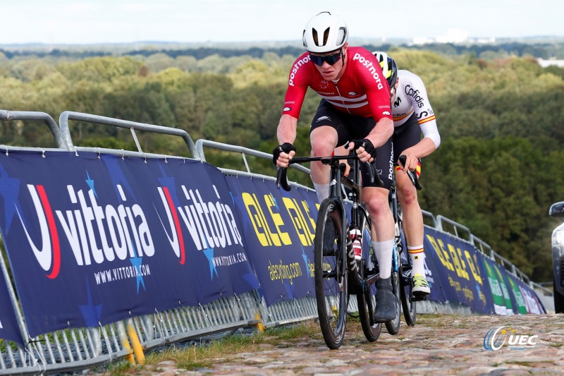 2023 UEC Road European Championships - Drenthe - Under 23 Men's Road Race - Coevorden - Col Du VAM 108 km - 22/09/2023 - Henrik Pedersen (Denmark) - Ivan Romeo (Spain) - photo Luca Bettini/SprintCyclingAgency?2023